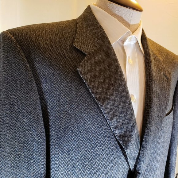 Canali S/C Gray -Herringbone 3Btn Wool/Cashmere Blend - Picture 2 of 13